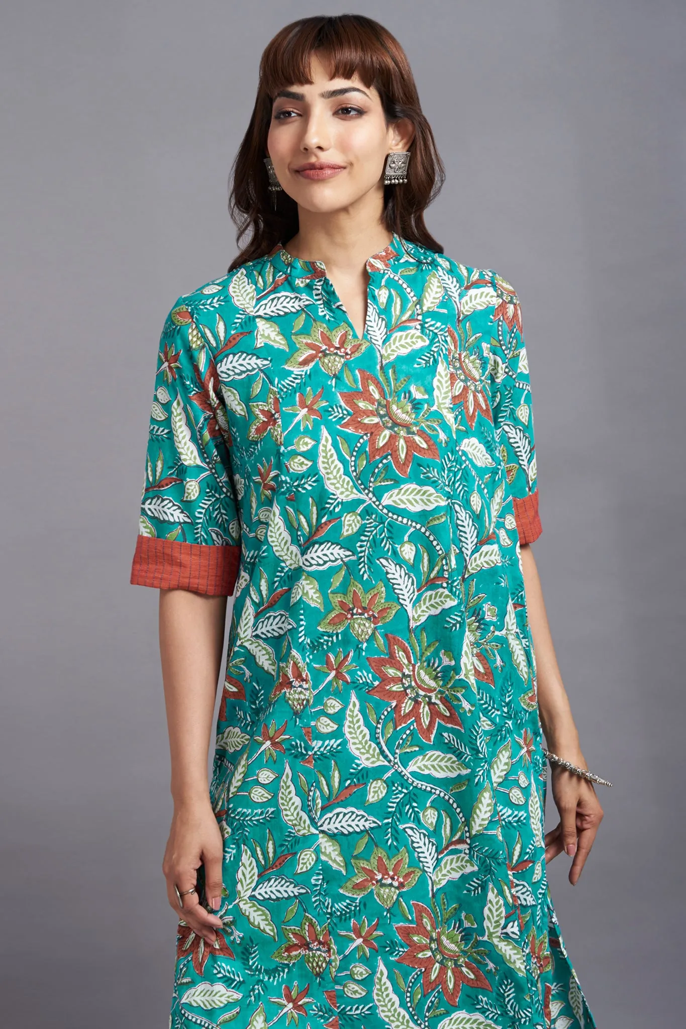 spring rhapsody- handblock printed long yoke panel kurta