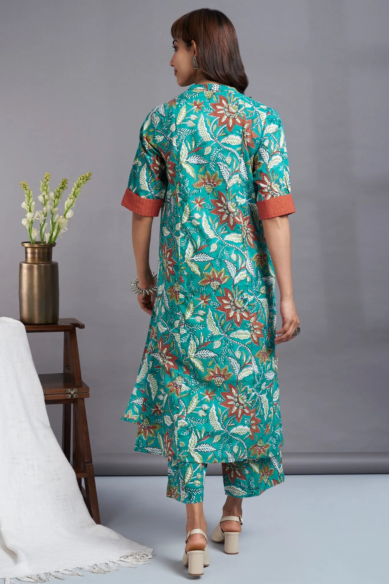 spring rhapsody- handblock printed long yoke panel kurta