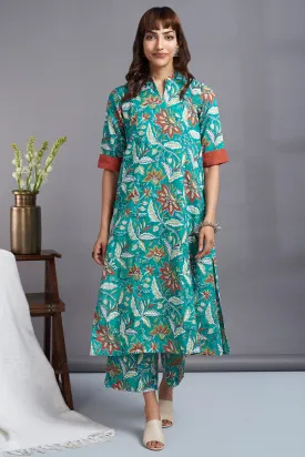 spring rhapsody- handblock printed long yoke panel kurta