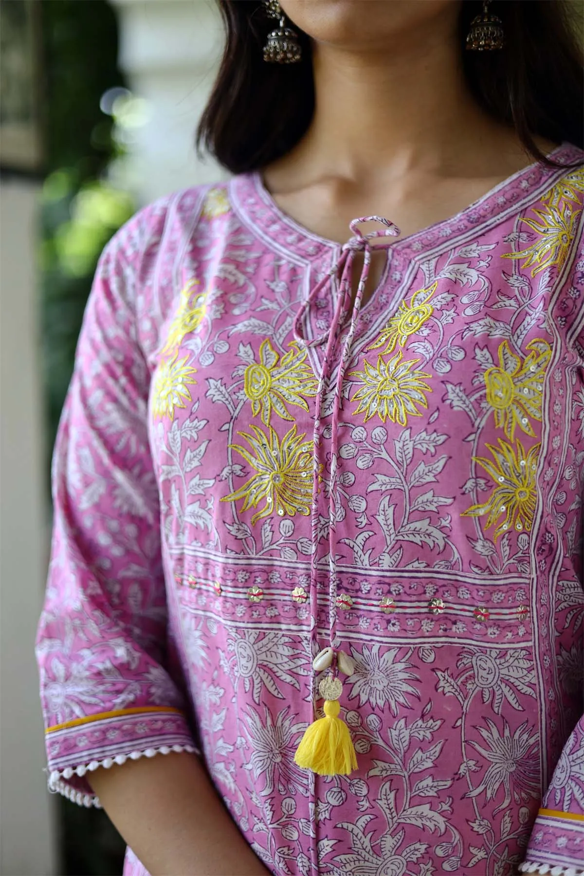 Straight Fit Hand Block Print Kurta In Light Purple