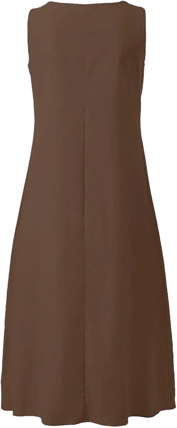 Summer Linen Dresses for Women 2025 Button V Neck Sleeveless Casual Sundress Beach Vacation Tank Dress with Pockets