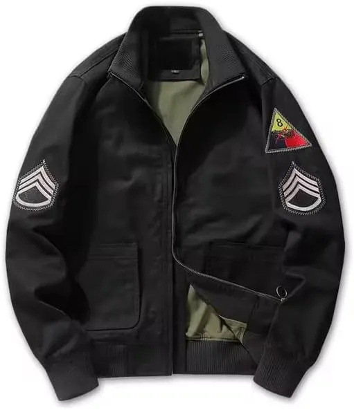Tanker Style WWII US Military Cotton Jacket Green & Khaki - WW2 Fury Brad Pitt Bomber Cotton Jacket - US Army Tanker Jacket