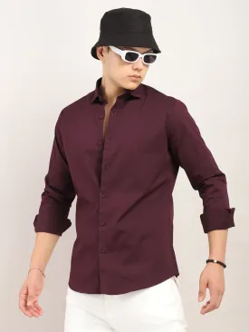 Viggo Mens Classic Plain Wine-Colored Dress Shirt