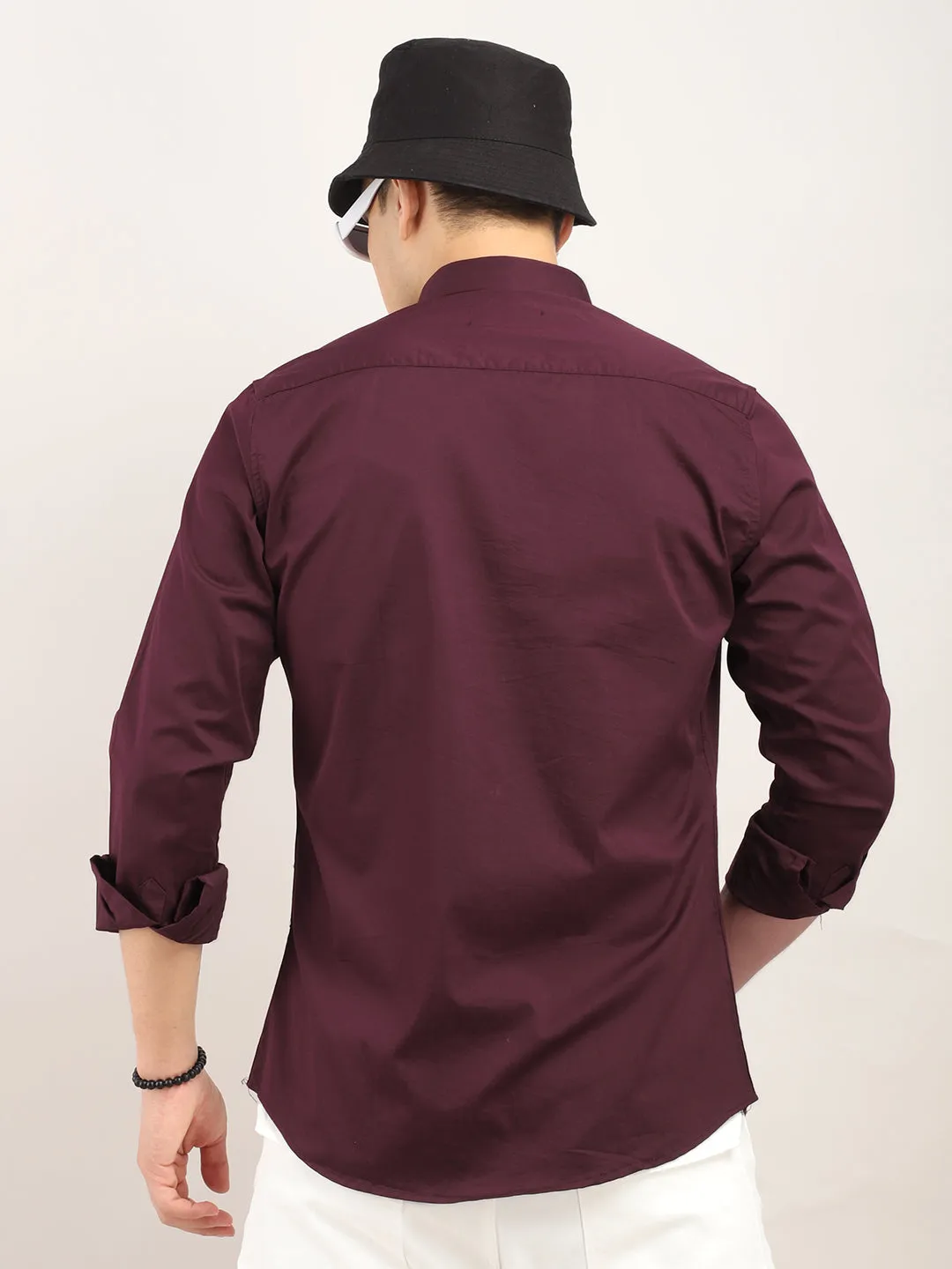 Viggo Mens Classic Plain Wine-Colored Dress Shirt