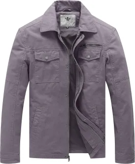 WenVen Men's Casual Canvas Cotton Military Lapel Jacket