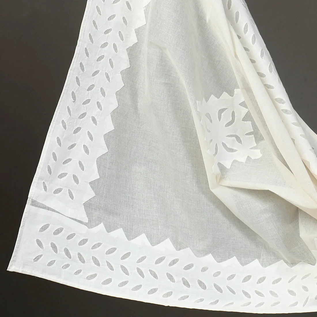 White - 3pc Cut Work Cotton Barmer Applique Dress Material 13