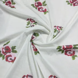 White Purple Floral Thread Embroidery Cotton Fabric 6