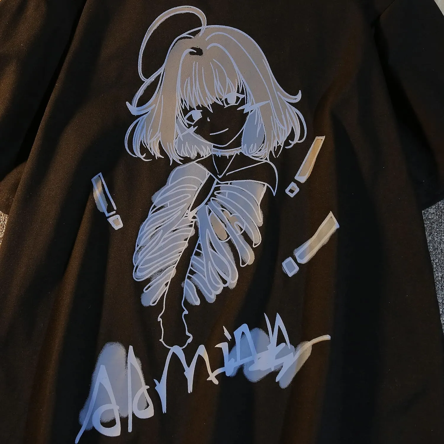 Women Summer Gothic T-Shirt Anime Aesthetic Print Harajuku Fashion Casual Tops