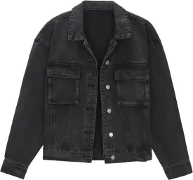 Women's Denim Jacket Button Down Cargo Pockets Casual Denim Shacket Western Outfits 2025 Jean Jackets