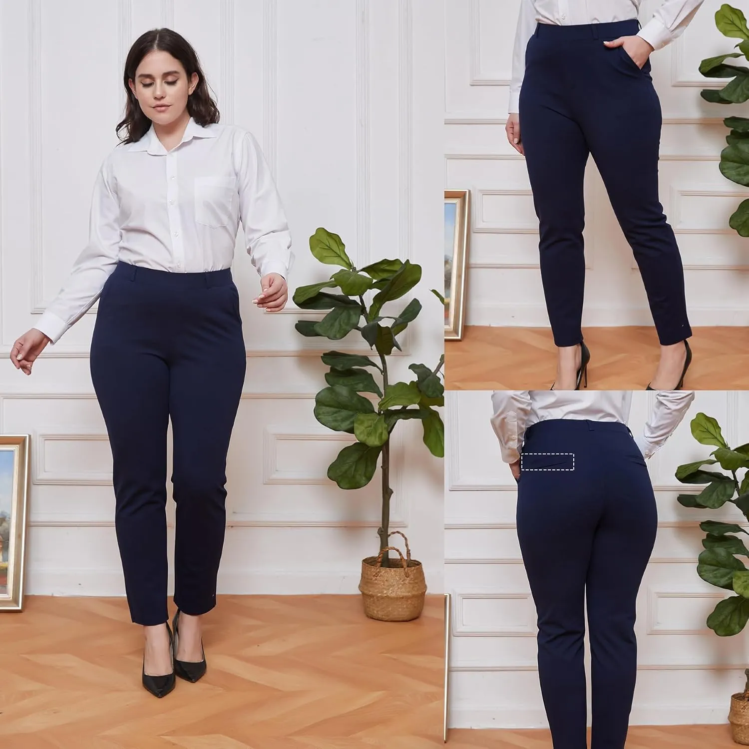 Women's Dress Pants for Work Pull On Stretch Business Casual Trousers