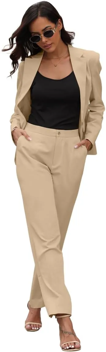 Womens Dress Pants High Stretch Straight Leg Black Pants for Work Business Casual with Pockets