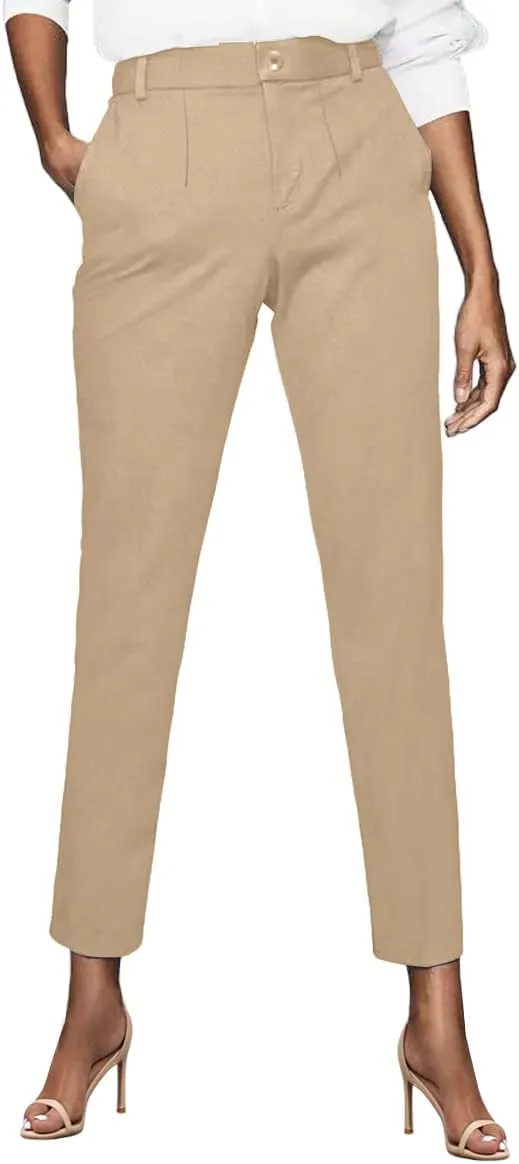 Womens Dress Pants High Stretch Straight Leg Black Pants for Work Business Casual with Pockets