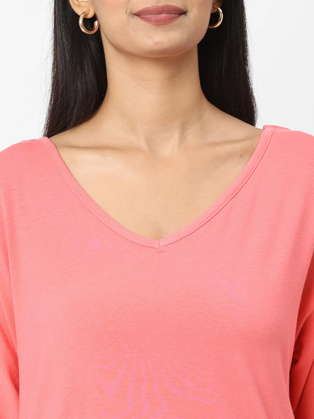 Womens Pink Cotton Bamboo Elastane Loose Fit Tshirt