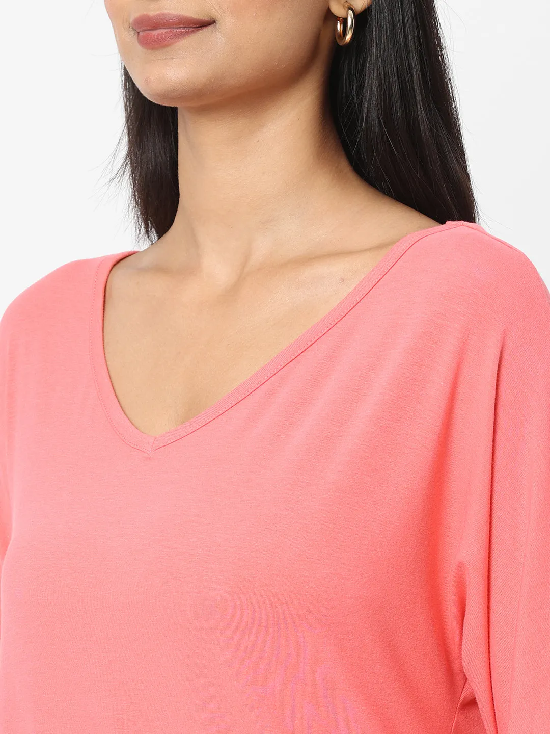 Womens Pink Cotton Bamboo Elastane Loose Fit Tshirt