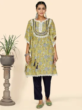 Women'S Yellow Kaftan Kurta With Pant Set -(2Pcs Set)