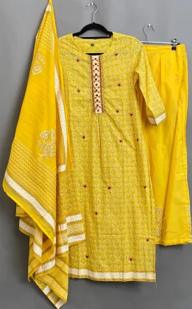 Yellow Kurta, Pants & Dupatta set